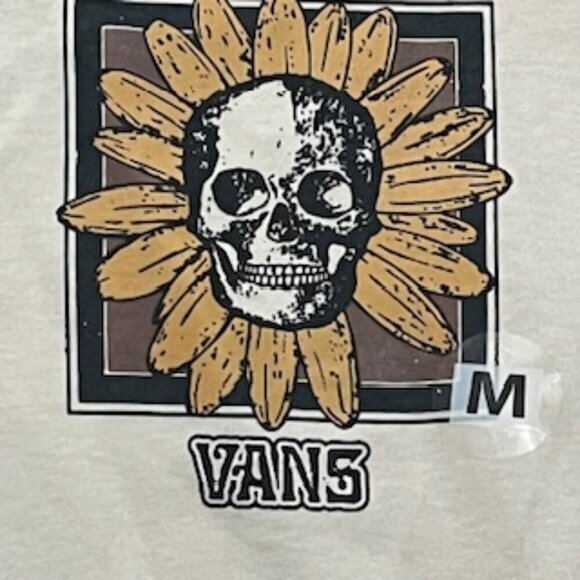 NEW Vans Sunflower Skull Graphic T-shirt Men’s Size Medium Ivory NWT - Picture 3 of 5